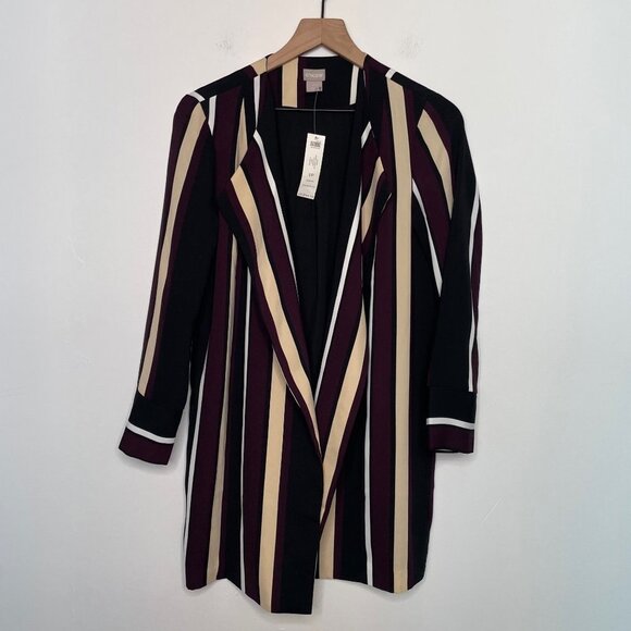 Chicos Striped Long Open Front Jacket Womens Size1P US 8/10 Medium Petite NWT - Picture 3 of 11